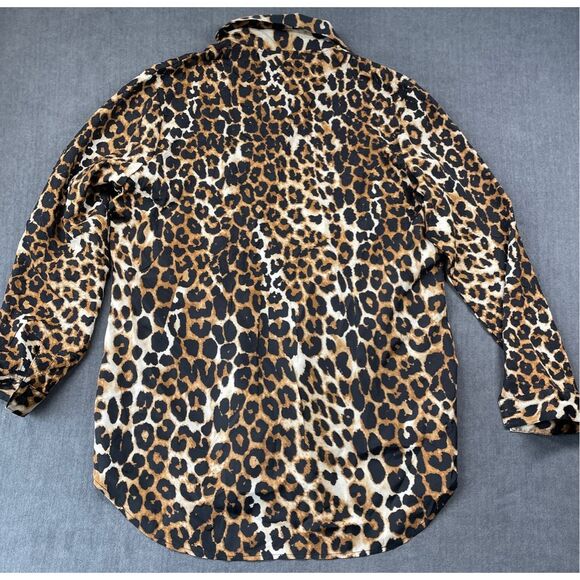 Chicos Leopard Print Button Down Top‎ Size L Brown Black Animal Print Shirt Work - Picture 6 of 7